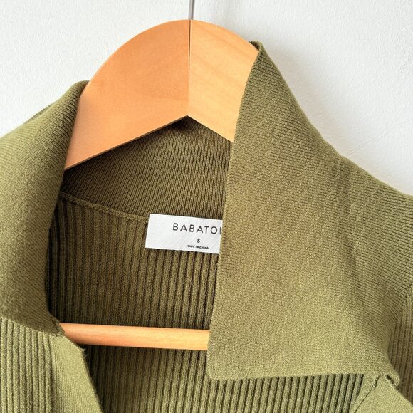 Aritzia Babaton Leyster Ribbed Polo Knit Sweater Top Dark Green Size Small - Picture 6 of 7